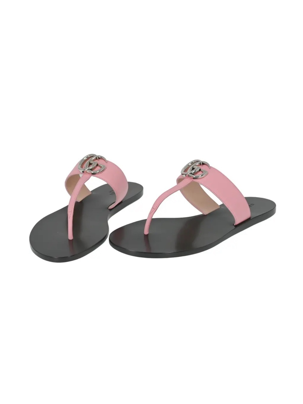 Gucci Pink Leather Logo Thong Sandals with Silver Hardware